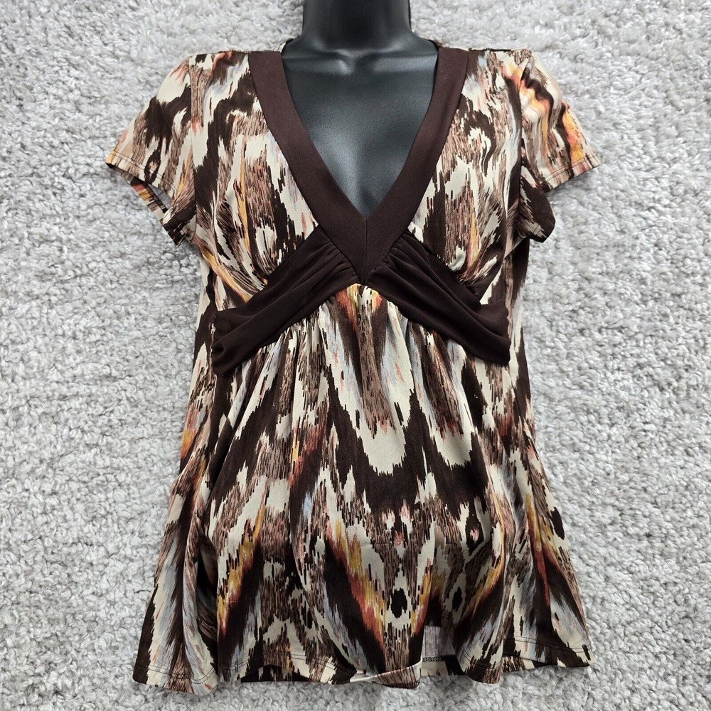 Babydoll Womens V-Neck Empire Waist Patterned Top Size Large Cowgirl Y2K Boho